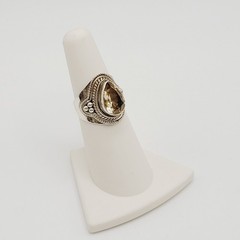 Artisan Smoky Quartz Teardrop Southwestern Style Silver 925 Ring Sz 5.75 Tested