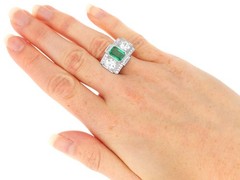 French Art Deco 1.72Ct Emerald and 3.51Ct Diamond Platinum Ring Circa 1935