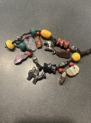 VINTAGE 8” DOUBLE STRAND NATURAL STONE MURANO BEAD LEATHER CHARM BRACELET TIBET