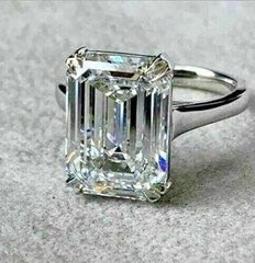 Art Deco Style Lab-Created Diamond Emerald Cut Solitaire Ring 14k White Gold FN