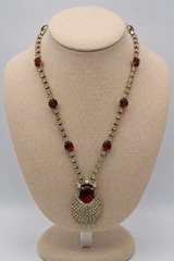 Vintage Kramer NY Red Rhinestone Statement Necklace Hollywood Regency Signed MCM