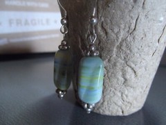 1 Pair Old .75″in Stone Blue/Green w/Veins Mixed Dangler