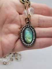Vintage Crystal and Labradorite Pendant Chain Necklace 26in.