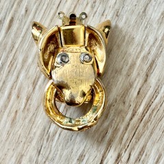 Vtg Green Eyed Cat Cougar Jaguar Statement Necklace Clasp Gold Tone Missing Gems