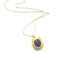 Vintage Gold Plated Sterling Silver Dark Purple Rhinestone Necklace Pendant Gift
