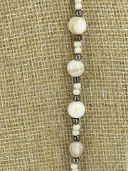 Vintage MOP Mother of Pearl & natural Stone Agate Bead Necklace Chrome Shiny 44″