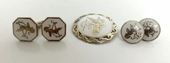 Siam 925 Sterling Silver White Enamel Filigree Edge Brooch, Earrings, Cufflinks