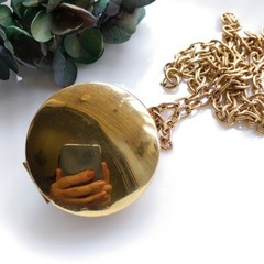 WWII 1940s Locket Necklace Russian Gold Picture Locket Brushed Goldtone Rose
