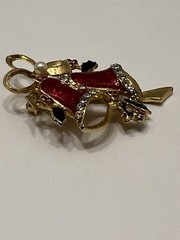 Vintage Red Enamel Christmas Holiday Jingle Bells Brooch Holiday Jewelry Pin