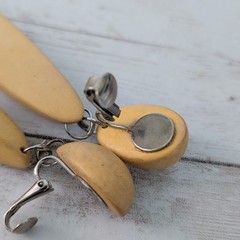 Vintage Clip On Earrings Statement Extra Long Tan Dangle 3 & 1/8″