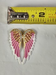 Beautiful Angel Wings Brooch Pendant Iridescent Rhinestones Gold Tone White Pink