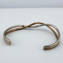 Vintage Sergio Lub California Handmade Brass Wave Twist Cuff Bracelet Two Tone