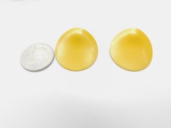 Yellow Enamel Silver Tone Metal Domed Disc Pierced Earrings Vintage