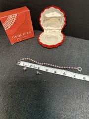 Vtg Orquidea Majorca Pearl Bracelet & Earring Set .925 Sterling Silver BOXED