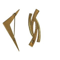 Monet Signed Modernist Lot Of 2 Brooches Pins Gold Tone Black Enamel