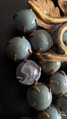 Antique Czech Glass Grape Cluster Necklace Brass Blue Bead Art Deco Neiger Style