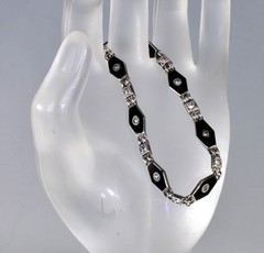 ANTIQUE ART DECO BLACK ENAMEL PASTE STERLING BRACELET C.1920