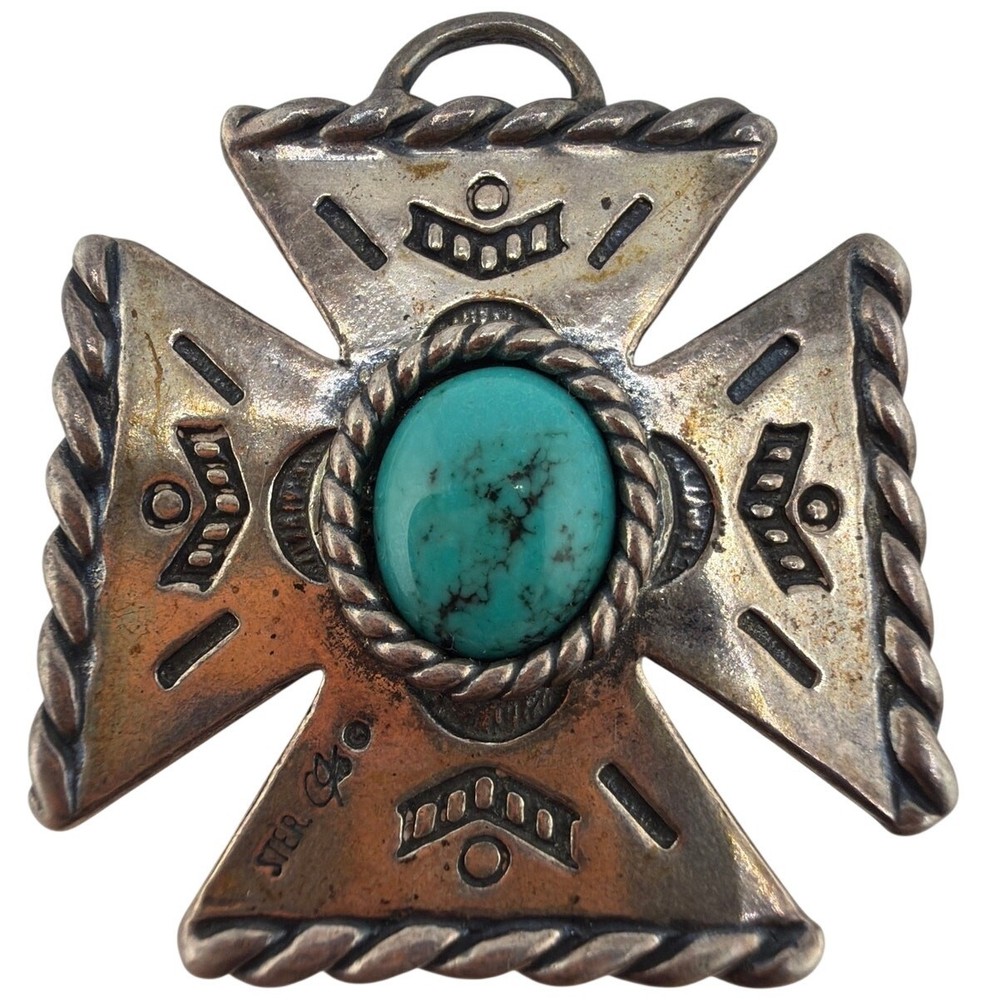 Vintage Native American Reversible Sterling Silver Turquoise Amethyst Cross