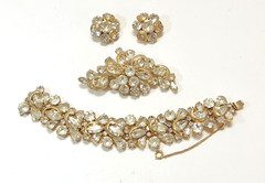 KRAMER NY Gold Tone Half Circle Clear Rhinestone Bracelet, Brooch & Earring Set