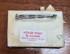 House Pins by Lucinda USA Blue Glitter Sky House Cat & Dog in Yard Pin / Brooch