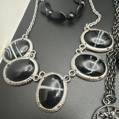 Vintage Black Silver Tone Jewelry Lot Cookie Lee Gothic Boho Y2K 9 Pc