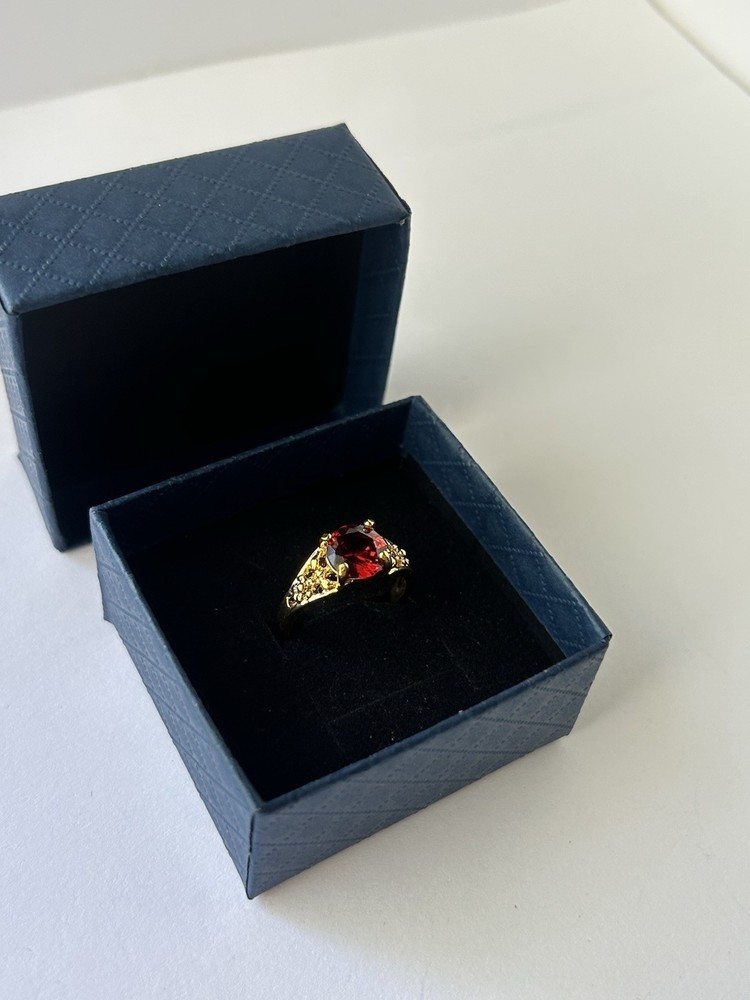 Vintage Red Cubic Zirconia Ring Gold Plated Womens Size 6.5