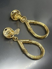 Vintage GoldTone Multi Layer Wrap Hoop Wire Dangle Clip On 2.7” Earrings