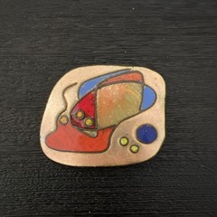 Vintage Enamel over Copper Abstract Brooch/ Pin Hand Painted