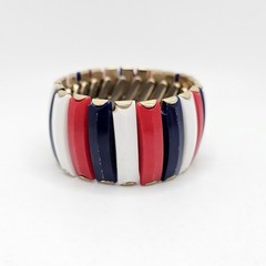 Vintage HONG KONG Red White Blue Lucite Gold Tone Expandable Accordian Bracelet