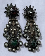 ANTIQUE ARMENIAN BYZANTINE REVIVAL OTTOMAN PEARL COIN SILVER JEWELED EARRINGS