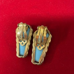 WHITING & DAVIS Gold Tone Egyptian Revival Lariat Necklace snake Earring Set