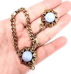 Blue Lucite Cabochon Slave Bracelet & Ring Set Adjustable Vintage Jewelry