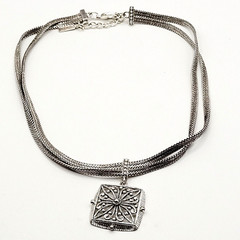 Napier Two Chain with Square Floral Filigree Ornate Silver Tone Pendant Necklace
