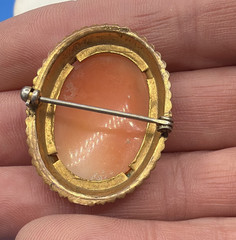 Vintage Gold Filled Shell Cameo Brooch – Carved Lady Portrait Pin
