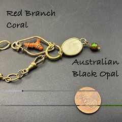 Vintage 12k Gold Filled Pocket Watch Chain FOB, Dog Clip, + RED BRANCH CORAL