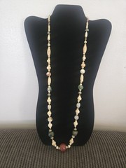 Vintage Stone And Carved Bovine Bone Beaded Necklace 32″