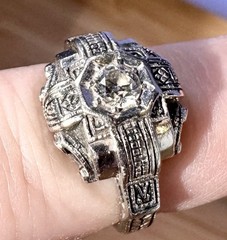 Art Deco 14k White Gold Diamond Wedding Engagement Ring Set Handcrafted Filigree