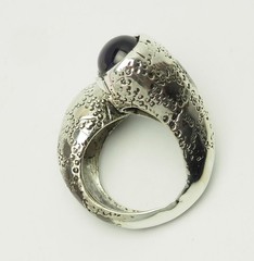Unusual handmade OOAK huge vintage sterling sliver amethyst ring sz 8