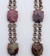Kenneth Cole Semi Precious Gemstone Necklace Prong Set Copper Pink Green Boho