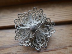 Vintage 925 Mexico Signed Filigree 3D Intricate Spun Wire Flower Brooch 45mm