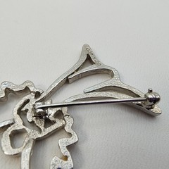 Vintage Guardian Angel Brooch Silver Tone Holding Heart Openwork Celestial Love