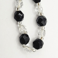 Modern Art Deco Black Clear Cut Crystal Bead Silver Tone Vintage Necklace 31 in