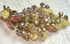 Rare Beau Jewels Unsigned AB Floral Spray 3.25”Lx 1.5” W Brooch