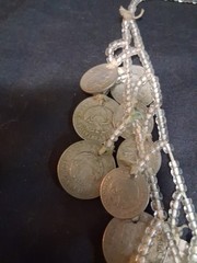 Coins From Around The World Necklace 1930s-60s Clear Beads String Custom Made