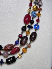 Vintage EsMor 3-Strand UNIQUE Art Glass Beaded Necklace SIGNED EsMor