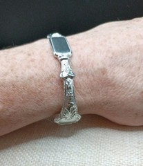 Vintage Spoon Cuff Bracelet ID Engravable Silver Tone Floral Size 5-7 Adjusts