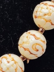 N696 Vintage Chinese Export Carved Faux Ivory Beaded Necklace 15mm 23g Floral