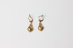 Pair of 18K Gold Earrings Past or White Stones Pierced Back