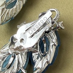 Vtg 1950s Lisner Frosted Blue Leaf Parure Set Necklace Bracelet Brooch Earrings
