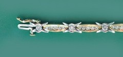 Vintage 1950’s 14k Gold Yellow & White Gold Straight Line Bracelet 66 Diamonds